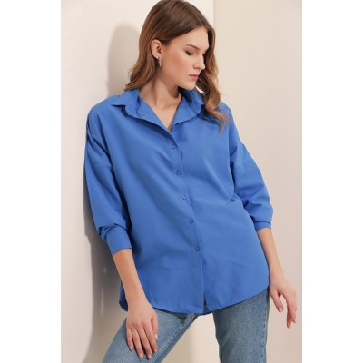 3900 Oversize Uzun Basic Gömlek - B.Mavi 3900 Oversize Uzun Basic Gömlek - B.Mavi