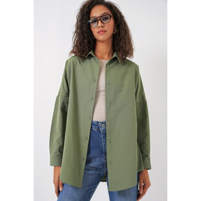 3900 Oversize Uzun Basic Gömlek - A.Haki 3900 Oversize Uzun Basic Gömlek - A.Haki