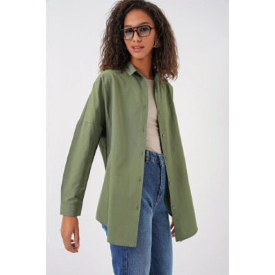 3900 Oversize Uzun Basic Gömlek - A.Haki 3900 Oversize Uzun Basic Gömlek - A.Haki