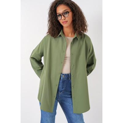 3900 Oversize Uzun Basic Gömlek - A.Haki 3900 Oversize Uzun Basic Gömlek - A.Haki