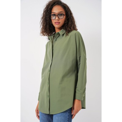 3900 Oversize Uzun Basic Gömlek - A.Haki 3900 Oversize Uzun Basic Gömlek - A.Haki