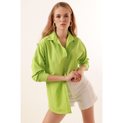 3900 Oversize Uzun Basic Gömlek - Çağla 3900 Oversize Uzun Basic Gömlek - Çağla