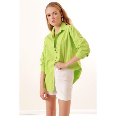 3900 Oversize Uzun Basic Gömlek - Çağla 3900 Oversize Uzun Basic Gömlek - Çağla