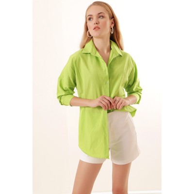 3900 Oversize Uzun Basic Gömlek - Çağla 3900 Oversize Uzun Basic Gömlek - Çağla