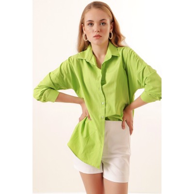 3900 Oversize Uzun Basic Gömlek - Çağla 3900 Oversize Uzun Basic Gömlek - Çağla