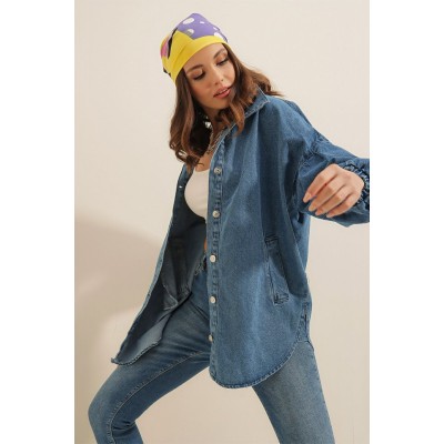 0662 Denim Balon Kollu Kot Ceket - Mavi 0662 Denim Balon Kollu Kot Ceket - Mavi