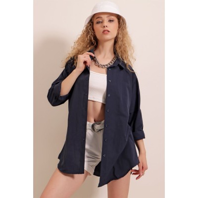3900 Oversize Uzun Basic Gömlek - Lacivert 3900 Oversize Uzun Basic Gömlek - Lacivert