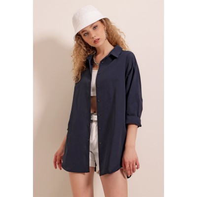 3900 Oversize Uzun Basic Gömlek - Lacivert 3900 Oversize Uzun Basic Gömlek - Lacivert