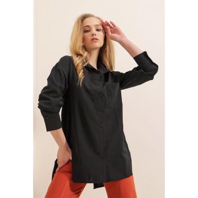 3952 Arkası Düğmeli Boyfriend Gömlek - Siyah 3952 Arkası Düğmeli Boyfriend Gömlek - Siyah