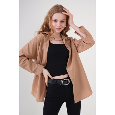 3900 Oversize Uzun Basic Gömlek - Camel 3900 Oversize Uzun Basic Gömlek - Camel