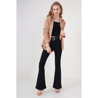 3900 Oversize Uzun Basic Gömlek - Camel 3900 Oversize Uzun Basic Gömlek - Camel
