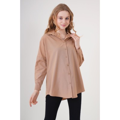 3900 Oversize Uzun Basic Gömlek - Camel 3900 Oversize Uzun Basic Gömlek - Camel