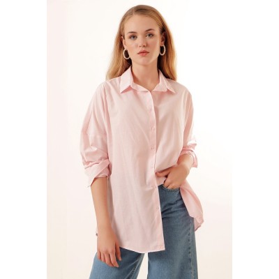 3900 Oversize Uzun Basic Gömlek - Pudra 3900 Oversize Uzun Basic Gömlek - Pudra