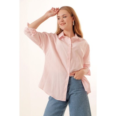 3900 Oversize Uzun Basic Gömlek - Pudra 3900 Oversize Uzun Basic Gömlek - Pudra
