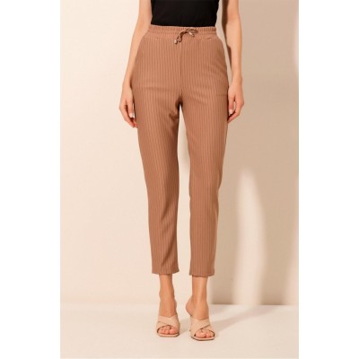 6560 Beli Lastikli Bağcıklı Pantolon - Camel 6560 Beli Lastikli Bağcıklı Pantolon - Camel