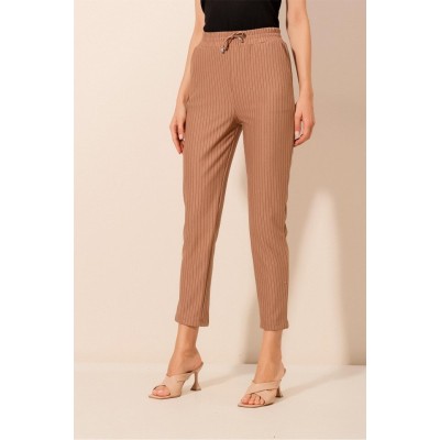 6560 Beli Lastikli Bağcıklı Pantolon - Camel 6560 Beli Lastikli Bağcıklı Pantolon - Camel