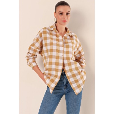 3900 Oversize Uzun Basic Gömlek - Vizon