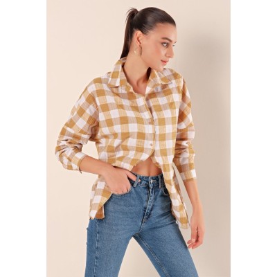 3900 Oversize Uzun Basic Gömlek - Vizon 3900 Oversize Uzun Basic Gömlek - Vizon