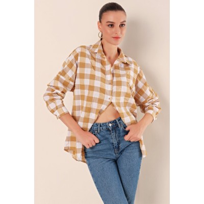 3900 Oversize Uzun Basic Gömlek - Vizon 3900 Oversize Uzun Basic Gömlek - Vizon