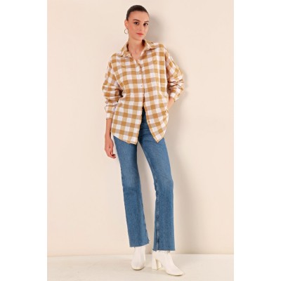 3900 Oversize Uzun Basic Gömlek - Vizon 3900 Oversize Uzun Basic Gömlek - Vizon
