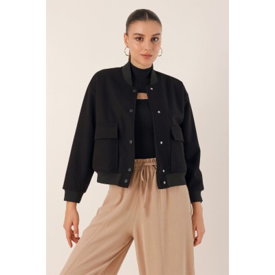 0688 Çift Cepli Bomber Ceket - Siyah 0688 Çift Cepli Bomber Ceket - Siyah