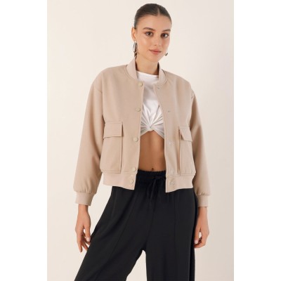 0688 Çift Cepli Bomber Ceket - Bej 0688 Çift Cepli Bomber Ceket - Bej