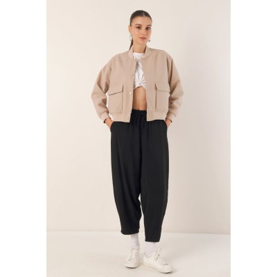 0688 Çift Cepli Bomber Ceket - Bej 0688 Çift Cepli Bomber Ceket - Bej