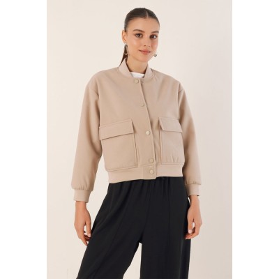 0688 Çift Cepli Bomber Ceket - Bej 0688 Çift Cepli Bomber Ceket - Bej