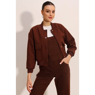 0688 Çift Cepli Bomber Ceket - Kahverengi 0688 Çift Cepli Bomber Ceket - Kahverengi