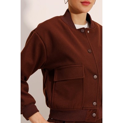 0688 Çift Cepli Bomber Ceket - Kahverengi 0688 Çift Cepli Bomber Ceket - Kahverengi
