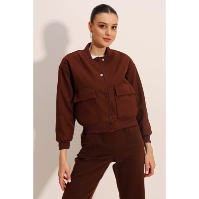 0688 Çift Cepli Bomber Ceket - Kahverengi 0688 Çift Cepli Bomber Ceket - Kahverengi