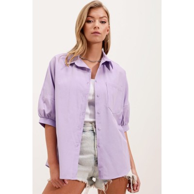 20213 Oversize Kısa Kol Basic Gömlek - Lila 20213 Oversize Kısa Kol Basic Gömlek - Lila