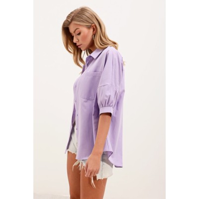 20213 Oversize Kısa Kol Basic Gömlek - Lila 20213 Oversize Kısa Kol Basic Gömlek - Lila