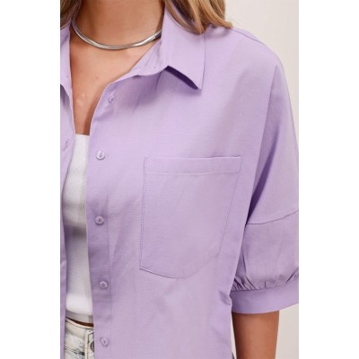 20213 Oversize Kısa Kol Basic Gömlek - Lila 20213 Oversize Kısa Kol Basic Gömlek - Lila