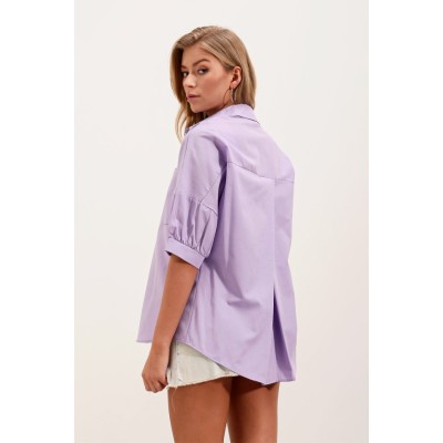 20213 Oversize Kısa Kol Basic Gömlek - Lila 20213 Oversize Kısa Kol Basic Gömlek - Lila