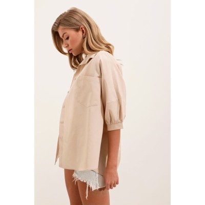 20213 Oversize Kısa Kol Basic Gömlek - Krem 20213 Oversize Kısa Kol Basic Gömlek - Krem