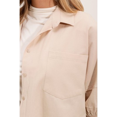 20213 Oversize Kısa Kol Basic Gömlek - Krem 20213 Oversize Kısa Kol Basic Gömlek - Krem
