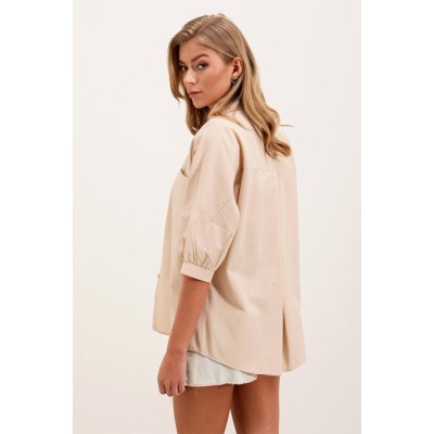 20213 Oversize Kısa Kol Basic Gömlek - Krem 20213 Oversize Kısa Kol Basic Gömlek - Krem