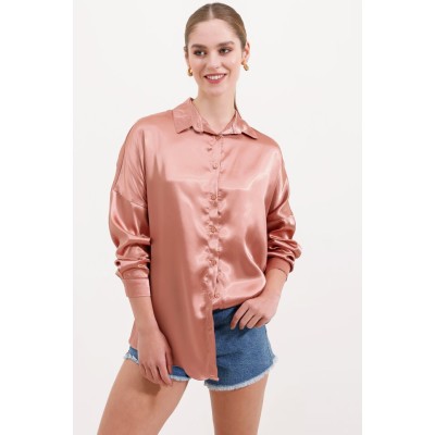 3985 Oversize Saten Gömlek - Camel 3985 Oversize Saten Gömlek - Camel