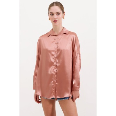 3985 Oversize Saten Gömlek - Camel 3985 Oversize Saten Gömlek - Camel