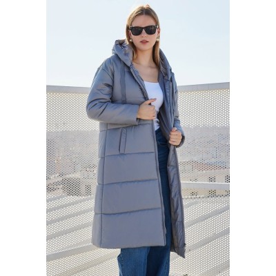 5120 Kapşonlu Uzun Şişme Mont - Gri 5120 Kapşonlu Uzun Şişme Mont - Gri