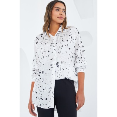 Siyah Beyaz Desenli Oversize Saten Gömlek 3985 Siyah Beyaz Desenli Oversize Saten Gömlek 3985
