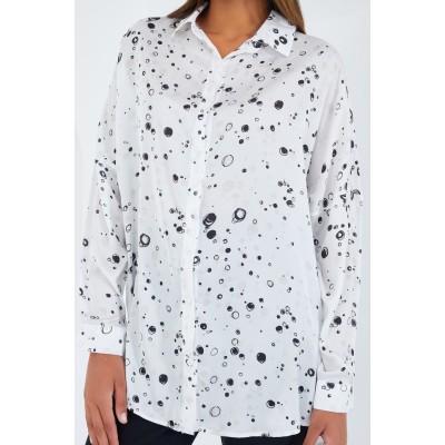 Siyah Beyaz Desenli Oversize Saten Gömlek 3985 Siyah Beyaz Desenli Oversize Saten Gömlek 3985