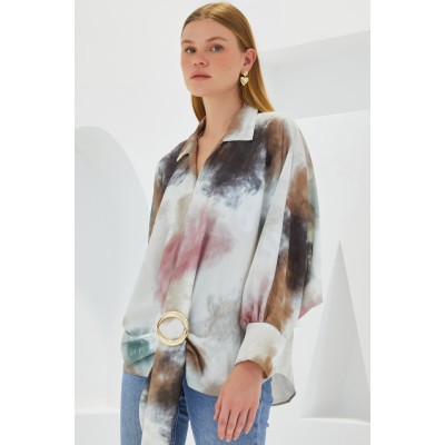 Hardal Ekru Oversize Dökümlü Saten Gömlek 907 Hardal Ekru Oversize Dökümlü Saten Gömlek 907