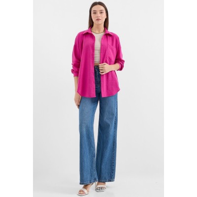 20153 Tek Cepli Oversize Keten Gömlek - Koyu Pembe 20153 Tek Cepli Oversize Keten Gömlek - Koyu Pembe