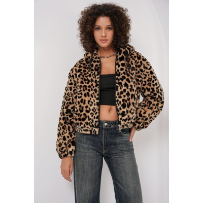 5193 Kapüşonlu Peluş Crop Ceket - C. Kahverengi 5193 Kapüşonlu Peluş Crop Ceket - C. Kahverengi