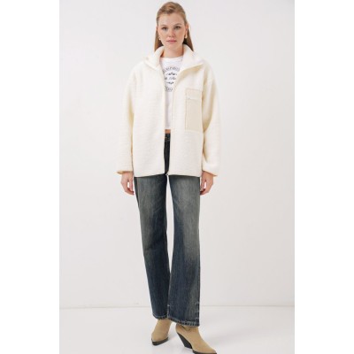 55446 Fermuarlı Oversize Peluş Mont - Bej 55446 Fermuarlı Oversize Peluş Mont - Bej