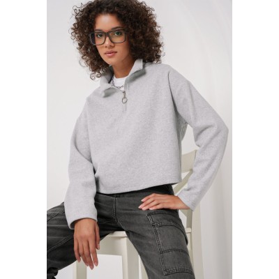 55449 Fermuarlı Yaka Örme Sweatshirt - Gri 55449 Fermuarlı Yaka Örme Sweatshirt - Gri