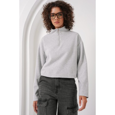 55449 Fermuarlı Yaka Örme Sweatshirt - Gri 55449 Fermuarlı Yaka Örme Sweatshirt - Gri