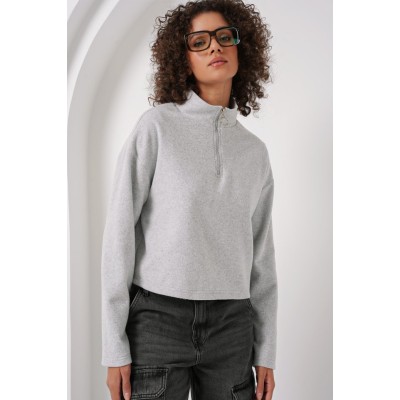 55449 Fermuarlı Yaka Örme Sweatshirt - Gri 55449 Fermuarlı Yaka Örme Sweatshirt - Gri